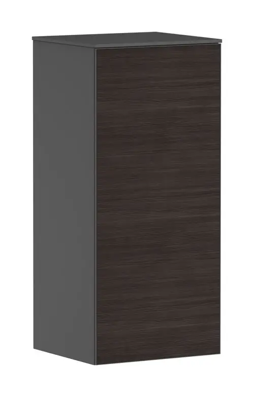 Schrank in schiefergrau mit einer glatten Front und einer vertikalen Struktur, geeignet für Badezimmer, von Hansgrohe. Türanschlag links.
